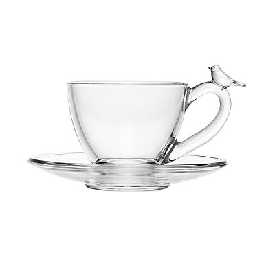 Conjunto 4 Xícaras de Chá de Cristal Ecológico com Pires Bird 180ml - Wolff