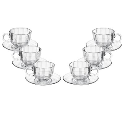 Conjunto 6 Xícaras de Café de Vidro com Pires Pétala 100ml - Wolff