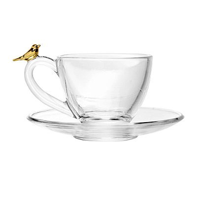 Conjunto 4 Xícaras de Café com Pires Golden Bird 80ml Cristal Ecológico - Wolff
