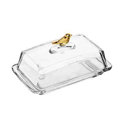 Manteigueira Retangular com Tampa Golden Bird 18cm x 10cm x 9cm Cristal Ecológico - Wolff