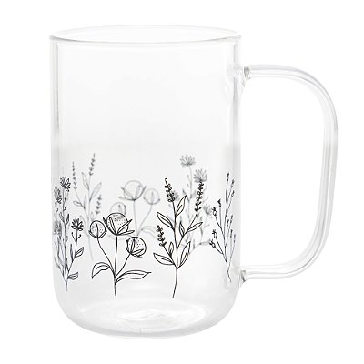 Conjunto 2 Canecas de Vidro Borossilicato Flor 280ml - Wolff