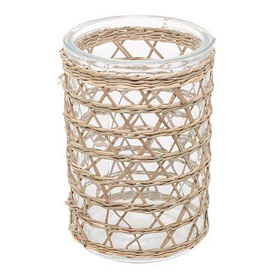 Vaso de Vidro e Fibra Natural 10cm x 13cm - Wolff