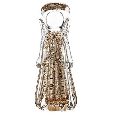 Figura Decorativa Anjo 9cm x 20cm Transparente e Dourado Vidro - Wolff