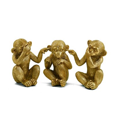 Trio de Macacos da Sabedoria Dourado - Mart