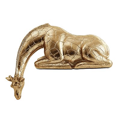 Escultura Girafa Deitada Poliresina Dourada 18cm - Mart