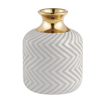 Vaso Decorativo Cerâmica Bege Dourado 16cm - Mart