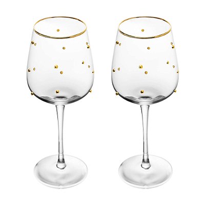 Conjunto 2 Taças de Vinho Balls Fio de Ouro 350ml Vidro - Wolff