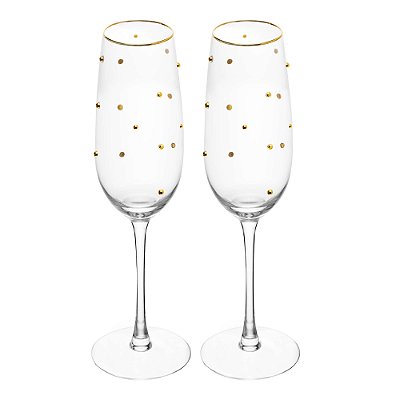 Conjunto 2 Taças de Champagne Balls Fio de Ouro 220ml Vidro - Wolff