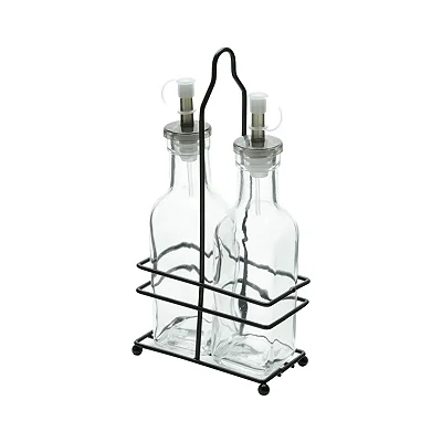 Conjunto 2 Galheteiros Vidro 200ml com Suporte Preto - Lyor