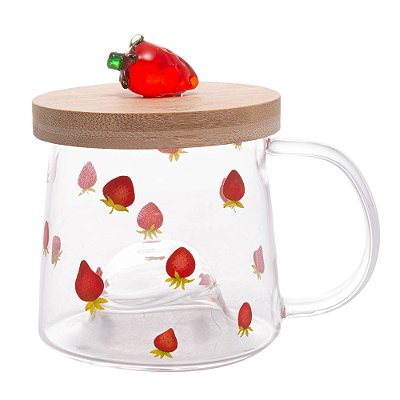 Caneca Vidro Borossilicato com Pires Morango 330ml - Lyor