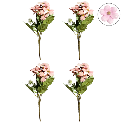 Conjunto 4 Buquê Flores Decorativas X5 Rosa - BMQ