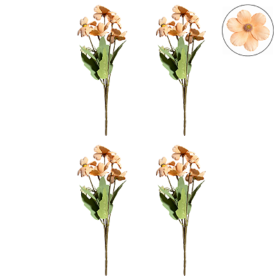 Conjunto 4 Buquê Flores Decorativas X5 Laranja - BMQ