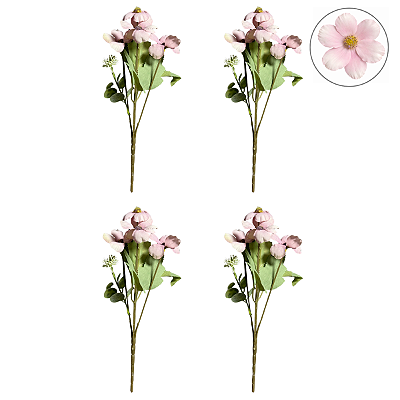 Conjunto 4 Buquê Flores Decorativas X5 Rosa Claro - BMQ
