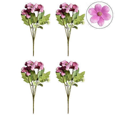Conjunto 4 Buquê Flores Decorativas X5 Lilas - BMQ