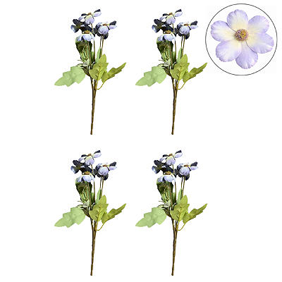 Conjunto 4 Buquê Flores Decorativas X5 Azul - BMQ