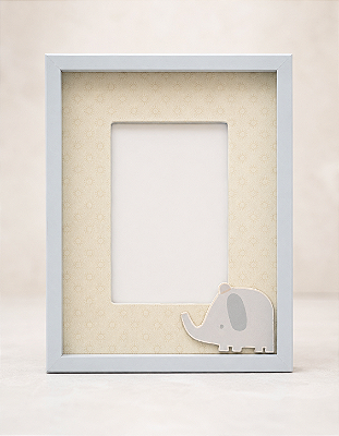 Porta Retrato Infantil Elefante Madeira Azul Quarto 10x15cm