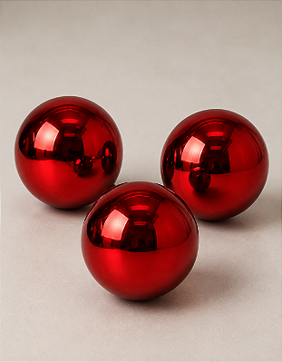 Kit 3 Bolas de Natal Vermelha 10cm Brilhante