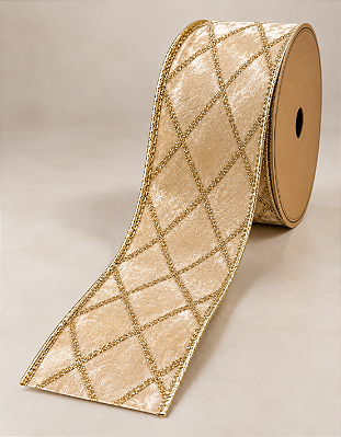 Fita Decorativa Aramada Champagne 6,3cm x 9,14m