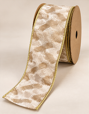 Fita Decorativa Aramada Champagne Dourada 6,3cm 9,14m