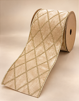 Fita Decorativa Aramada 10cm x 9,14m Champagne Dourada
