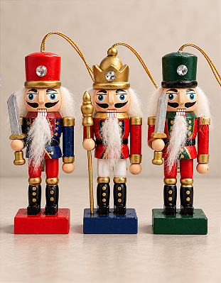 Kit 3 Soldadinhos Quebra Nozes de Natal Madeira Pinho 10cm