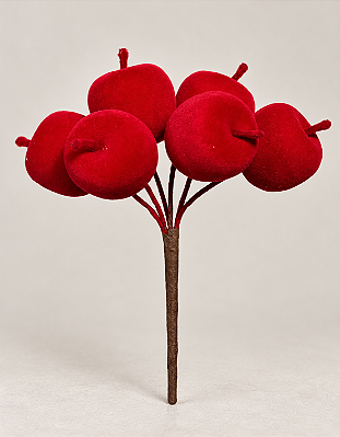 Pick Mini Maçã Flocada Vermelha 13cm Decoração Natalina