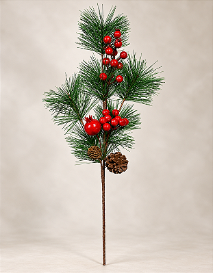Pick Natalino Berry e Pinha 35cm Verde e Vermelho