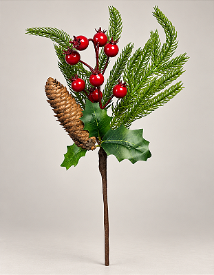 Pick Berry Com Pinha 27cm Vermelho Para Árvore De Natal
