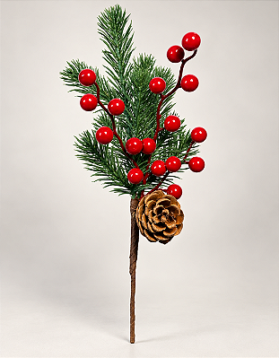 Pick Natalino Berry E Pinha 32cm Para Árvore E Guirlanda
