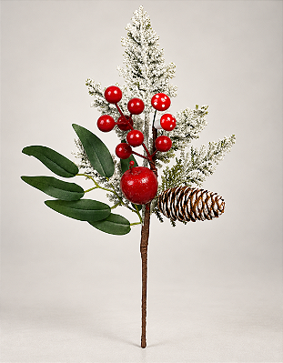 Haste Natalina Berry e Pinha 28cm para Árvore de Natal