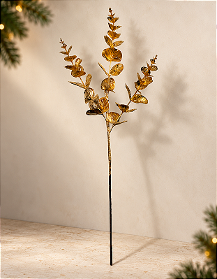 Haste Eucalipto Artificial Dourado 62cm Enfeite Natalino