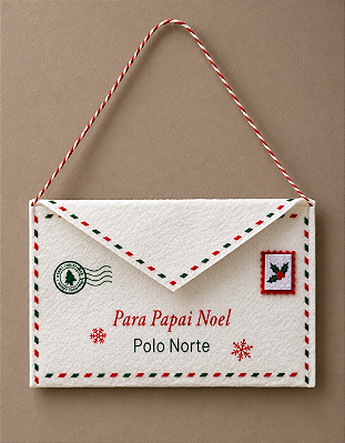 Enfeite Carta Para Papai Noel Feltro Branco Natalino 25x16cm