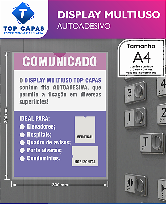 DISPLAY MULTIUSO A4 - AUTOADESIVO (QUADRO DE AVISOS RÍGIDO)
