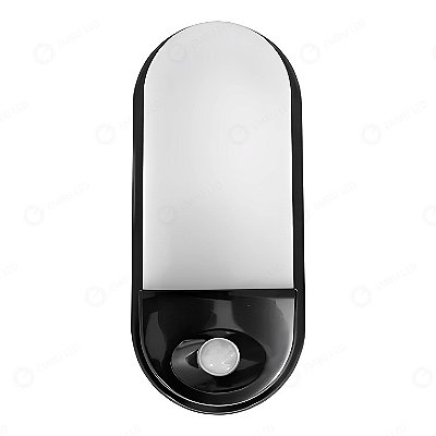Arandela LED 15W com Sensor de Presença IP65 6000K Preto Bivolt