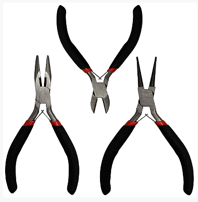 Jogo de Alicates Mini 3 Peças para Artesanato, Bijuteria e Eletrônicos