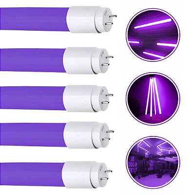 Kit 6 Lâmpadas Tubo Led Colorida T8 18w Roxo Bivolt Decoração