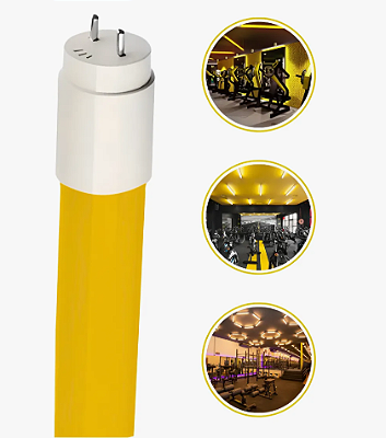 Kit 6 Lâmpadas Tubo LED T8 18W 120cm Amarela Plástico Ligação 1 Lado