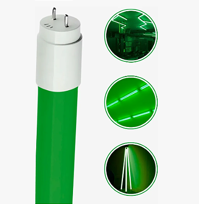 Kit 6 Lâmpadas Tubo LED T8 18W 120cm Verde Plástico Ligação 1 Lado