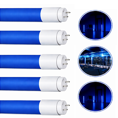 Kit 6 Lâmpadas Tubo Led Colorida T8 18w Azul Bivolt Decoração