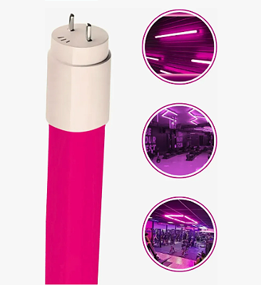 Kit 6 Lâmpadas Tubo LED T8 9W 60cm Rosa Plástico Ligação 1 Lado