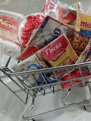 Miniaturas de Supermecado Kit c/ Carrinho e Itens Variados