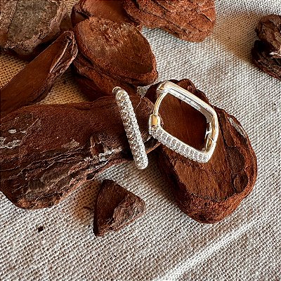 Argolinha Quadrada Zircônia - M