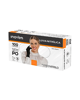 CAIXA LUVA NITRILICA INOVEN PRETA M - 100UN