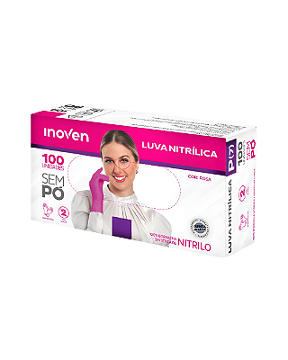 CAIXA LUVA NITRILICA INOVEN ROSA M - 100UN