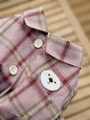 Camisa Quadriculada Rosa Ursinho no Bolso