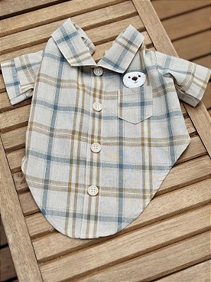 Camisa Quadriculada Verde Ursinho no Bolso