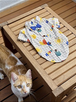 Camisa Happy Azul com Gravata Borboleta