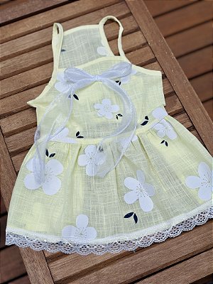 Vestido Delicado Amarelo  + Laço de Cabeça