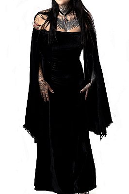 Vestido Longo Veludo Preto Morticia