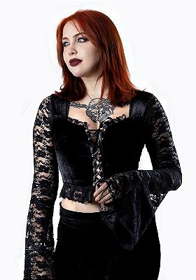Cropped Preto Manga Longa Lilah